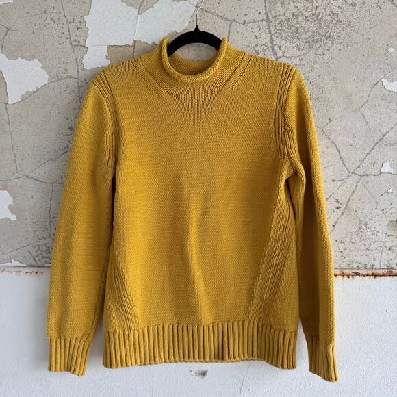 J. Crew Sweater Mustard Mock Turtleneck Chunky Knit Pullover Womens M Preppy - Picture 1 of 8